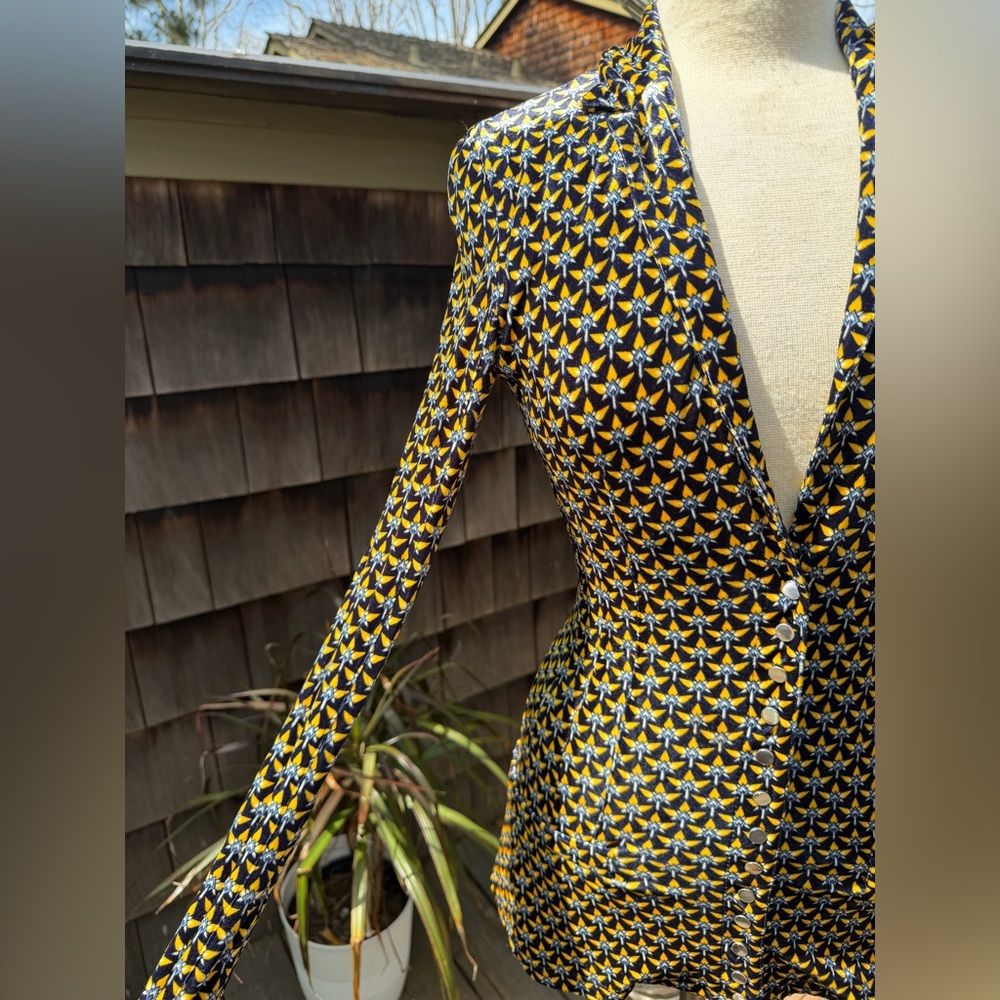 Paco Rabanne Long sleeve stretch viscose velvet cardigan graphic pattern 36 XS - Picture 3 of 14